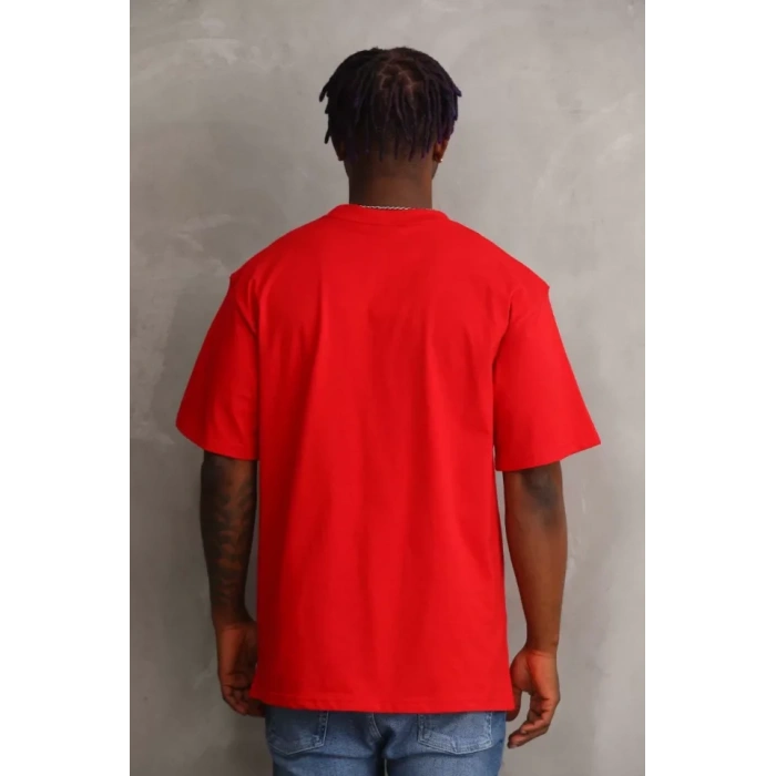 Unisex Baskılı Oversize T-Shirt - Kırmızı