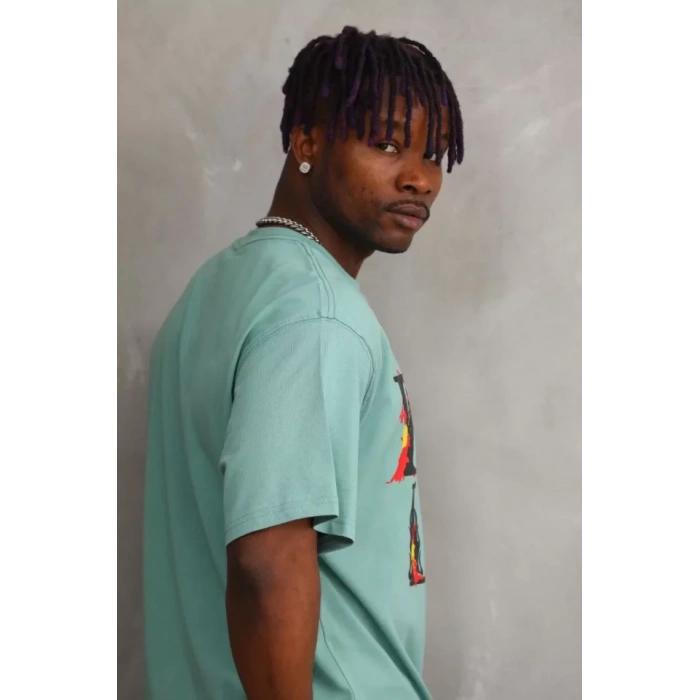 Unisex Baskılı Oversize T-Shirt - Mint Yeşili