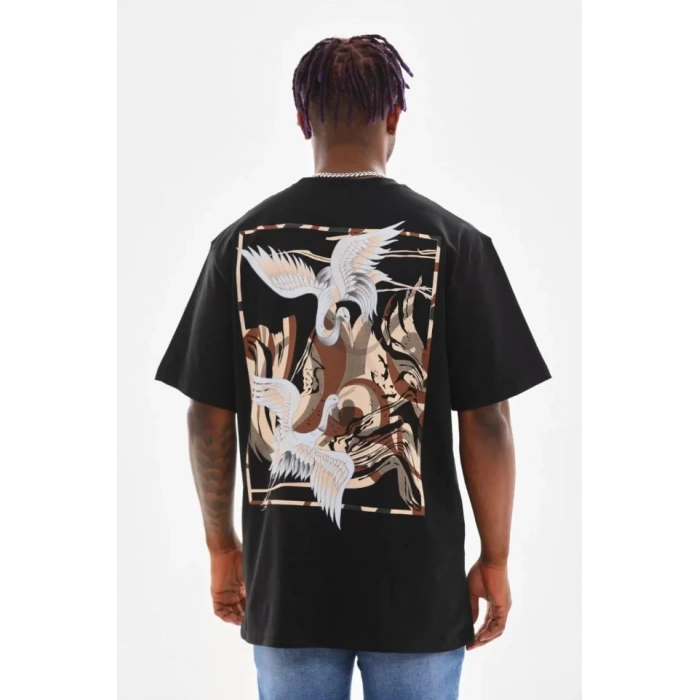 Unisex Baskılı Oversize T-Shirt - Siyah