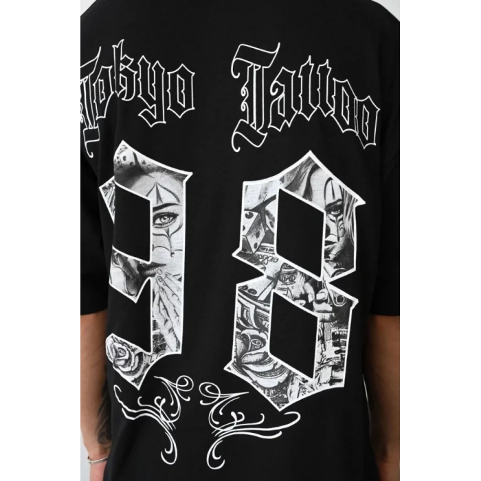 Unisex Baskılı Oversize T-Shirt - Siyah