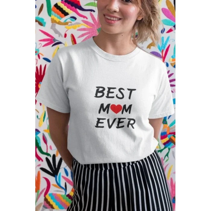 Unisex Bisiklet Yaka Baskılı Oversize T-Shirt - Beyaz