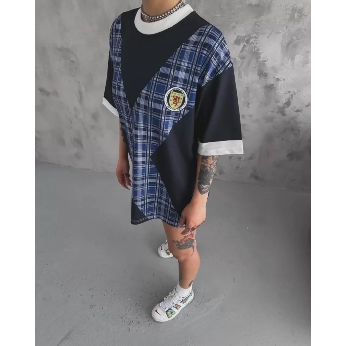 Unisex Bisiklet Yaka Baskılı Oversize T-Shirt - Siyah