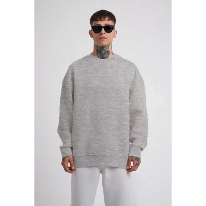 Unisex Biskilet Yaka Üç İplik SweatShirt - Gri