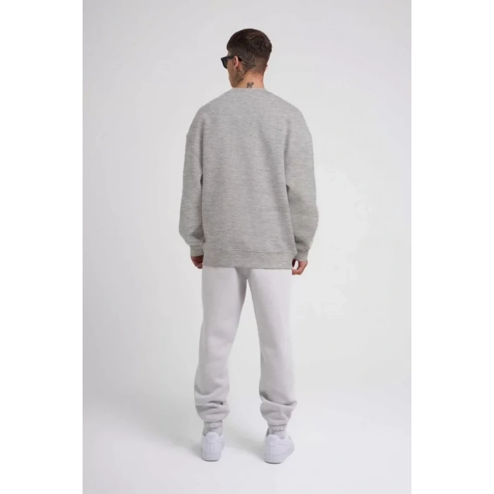 Unisex Biskilet Yaka Üç İplik SweatShirt - Gri