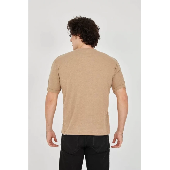 Unisex Jakar Kumaş Slim Fit T-Shirt - Kahverengi