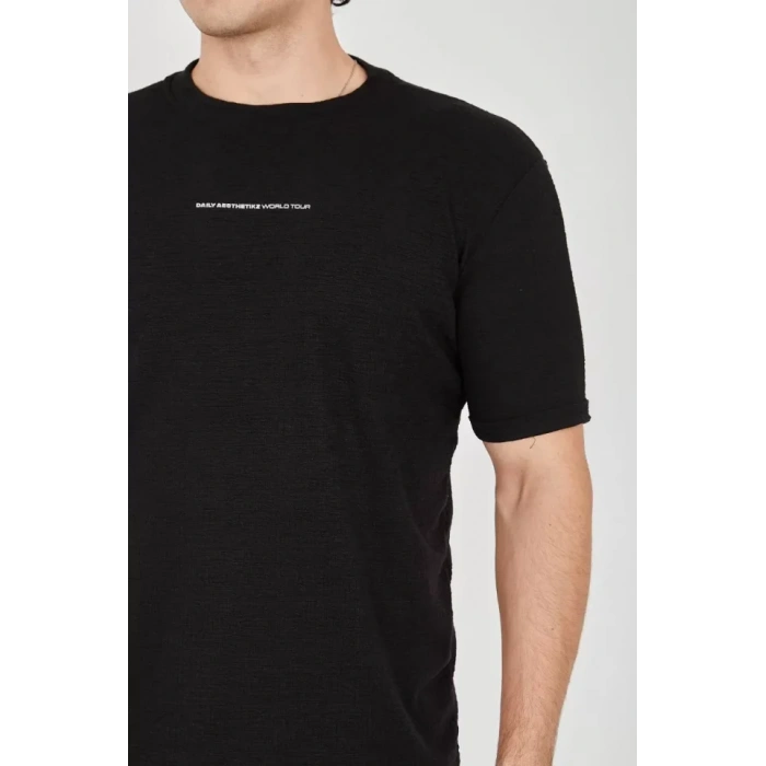 Unisex Jakar Kumaş Slim Fit T-Shirt - Siyah