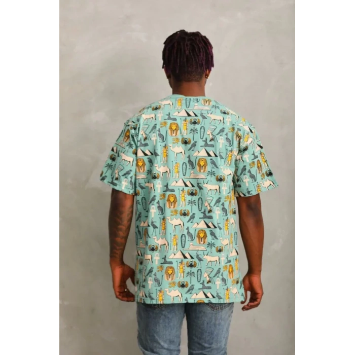 Unisex Oversize Baskılı Bisiklet Yaka T-Shirt - Mint Yeşili