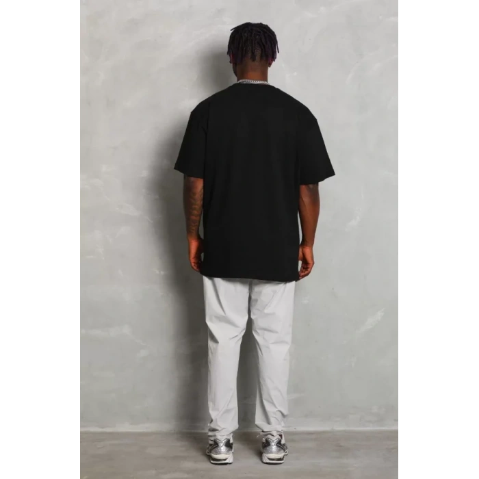 Unisex Oversize Düz Bisiklet Yaka T-Shirt - Siyah