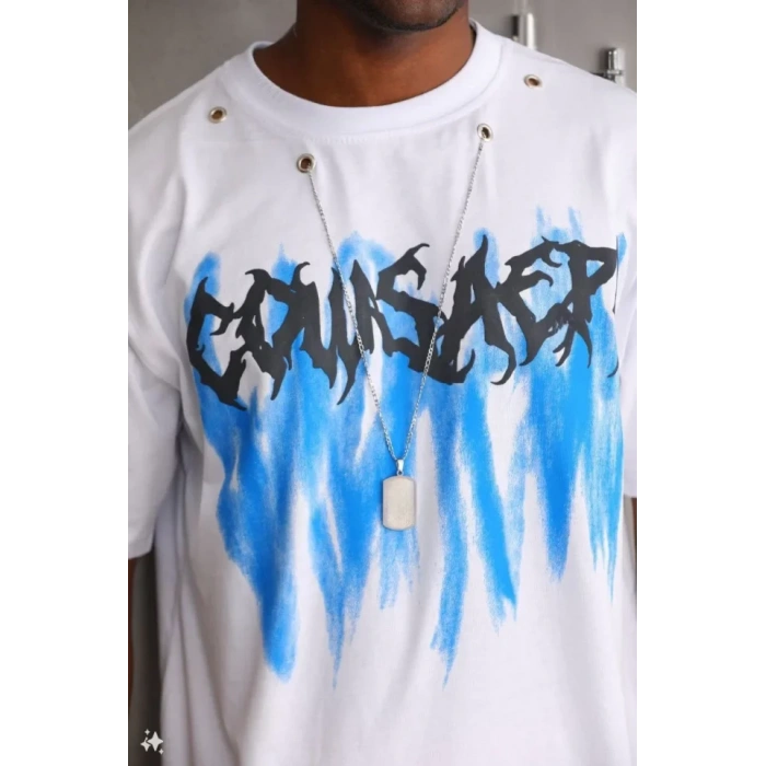 Unisex Oversize Kolye Dahil T-Shirt - Beyaz