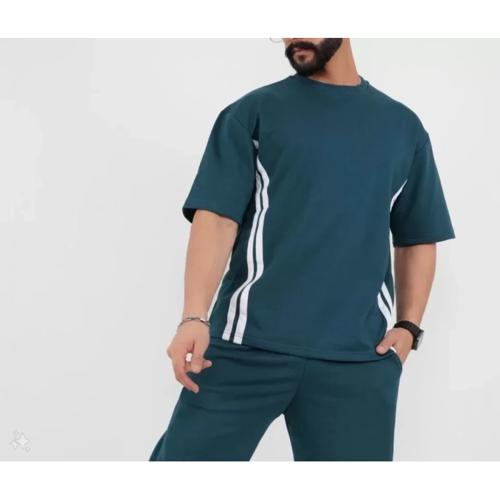 Unisex Oversize Yanları Şeritli T-Shirt - Cam Göbeği