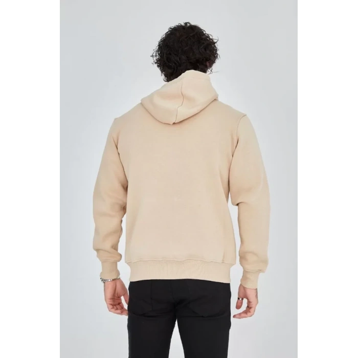 Unisex Tam Fermuarlı Kapşonlu  SweatShirt - Bej