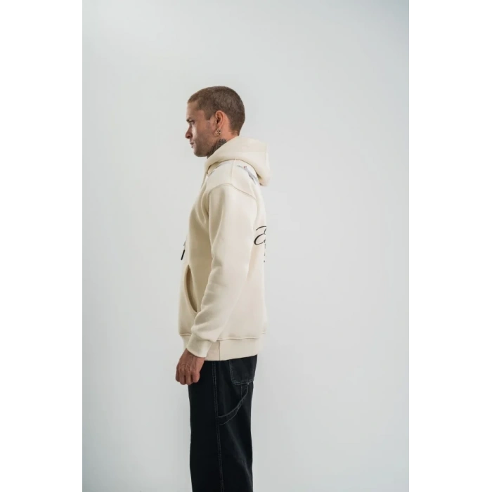 Unisex Uzun Kol Bisiklet Yaka Yıkamalı SweatShirt - Krem