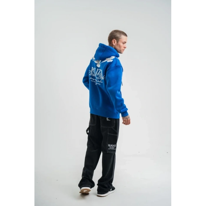 Unisex Uzun Kol Bisiklet Yaka Yıkamalı SweatShirt - Mavi