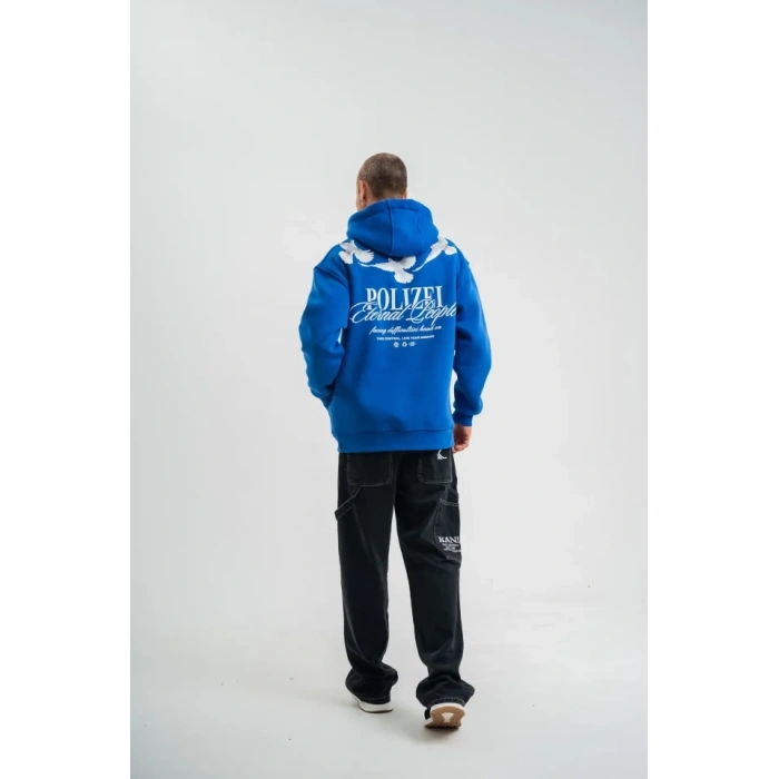 Unisex Uzun Kol Bisiklet Yaka Yıkamalı SweatShirt - Mavi