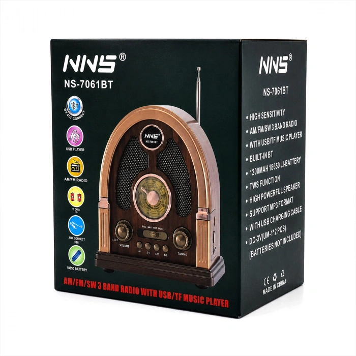 USB ŞARJLI - NOSTALJİ BLUETOOTH İBRELİ FM RADYO MP3 USB - TF PLAYER SPEAKER NS-7061BT PL-4711 (4940)