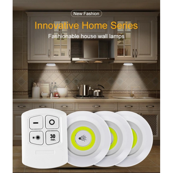 Uzaktan Kumandalı Yapışkanlı Kablosuz Pilli LED 3’lü (4940)