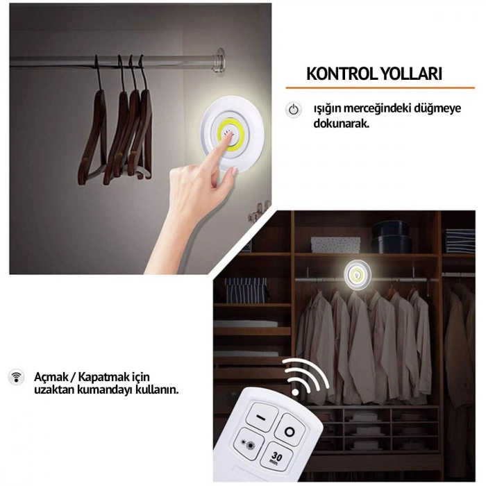 Uzaktan Kumandalı Yapışkanlı Led Spot Lamba (4940)