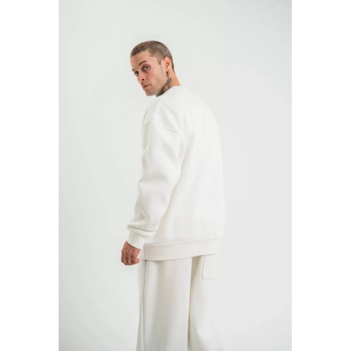 Uzun Kol Bisiklet Yaka Basic SweatShirt - Beyaz