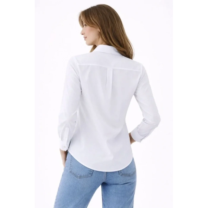 Uzun Kollu Gömlek Düğmeli Klasik Yaka Günlük Ve Ofis Şıklığına Uygun - Beyaz