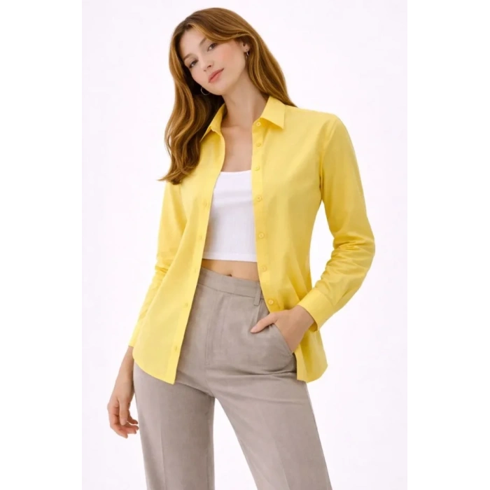 Uzun Kollu Gömlek Düğmeli Klasik Yaka Günlük Ve Ofis Şıklığına Uygun - Sarı