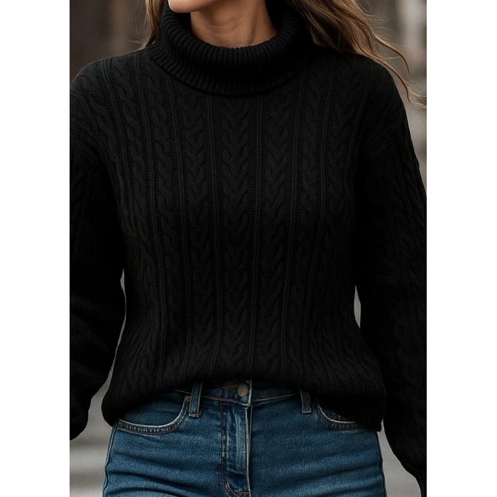 Uzun Kollu Yarı Balıkçı Yaka Triko Bluz