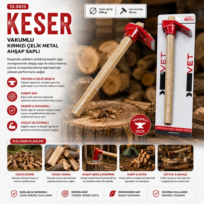 VAKUMLU KIRMIZI KESER AHŞAP SAPLI (4940)