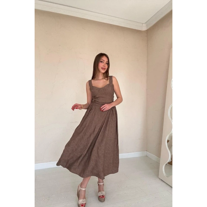 Vizon Yanları Büzgülü Göğüs Kuplu Elbise