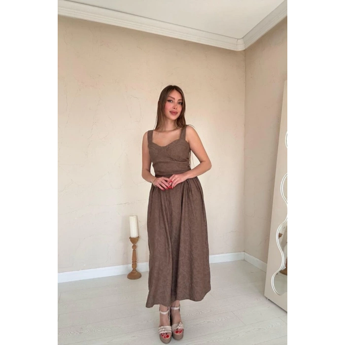 Vizon Yanları Büzgülü Göğüs Kuplu Elbise