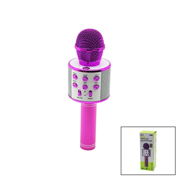 WİRELESS MİKROFON KARAOKE - HOPARLÖR USB ŞARJLI USB - TF - AUX RENKLİ KROM KAPLAMA PİL:800mAh - DC 5V BLS-25 (4940)