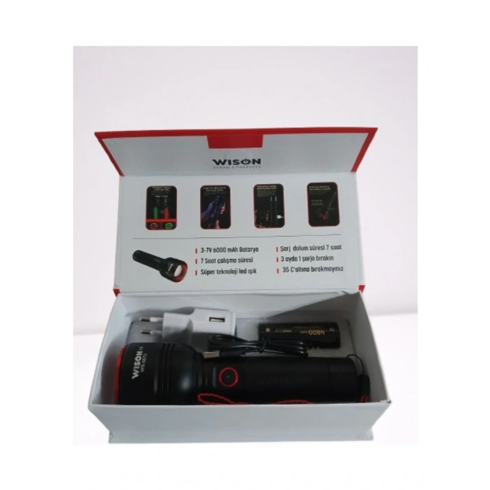 WISON WS-5572 20W Uzun Menzilli Şarjlı Metal El Feneri (4940)