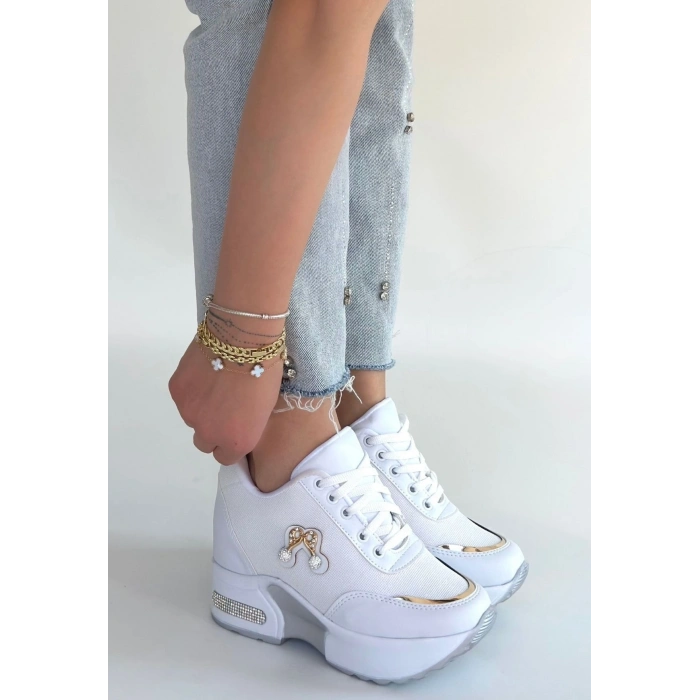 Wody Beyaz Cilt Simli Bağcıklı Spor Ayakkabı