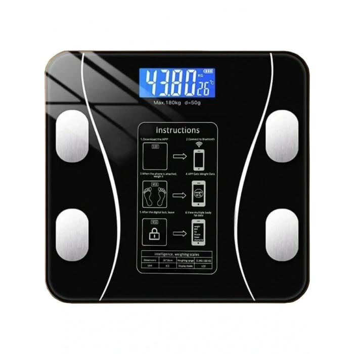 Yağ Ölçer Fonksiyonlu Dijital Baskül Elektronik Tartı Akıllı Bluetooth Lcd Dijital Ekran Ev Vücut (4940)
