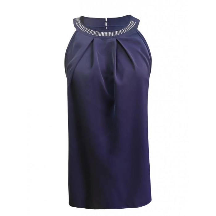 Yakası Taş Önü Pile Detay Halter Yaka Bluz