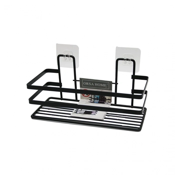 YAPIŞKANLI ASKILI ÇOK AMAÇLI SİYAH KARE BANYO RAF (4940)