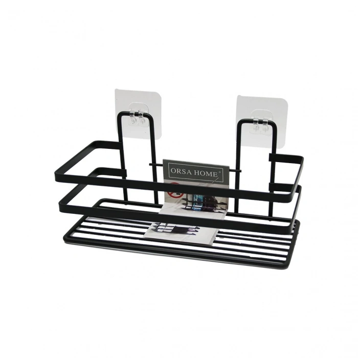 YAPIŞKANLI ASKILI ÇOK AMAÇLI SİYAH KARE BANYO RAF (4940)