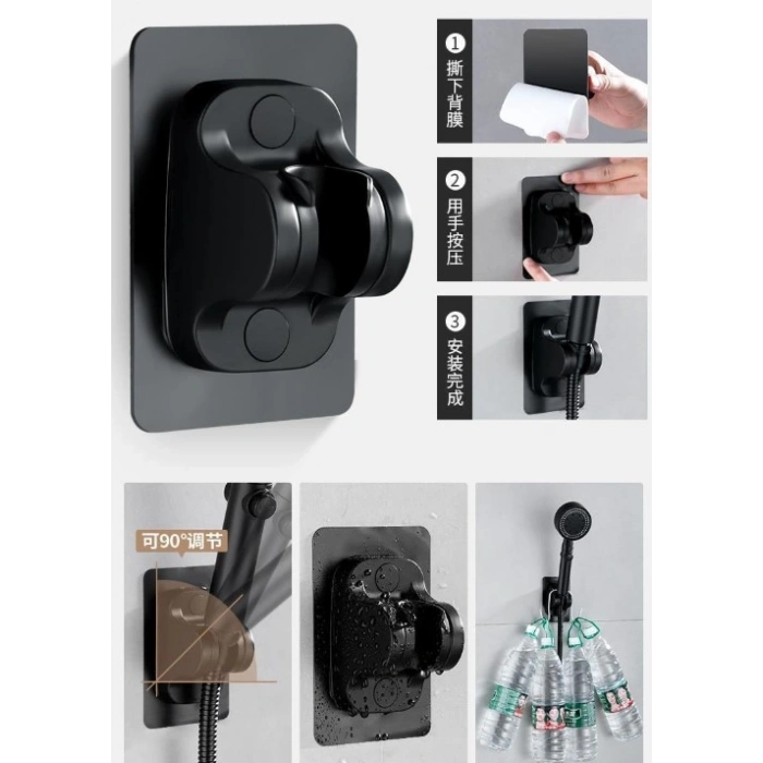 Yapışkanlı Duş Başlığı Tutucu Ayarlı Siyah (4940)