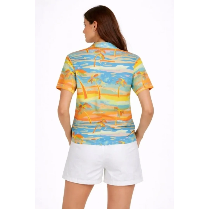 Yazlık Tropikal Desenli Gömlek Şort Takım Rahat Kalıp Tatil Kombin  - Desenli