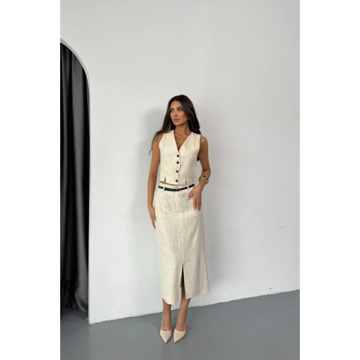 YELEK-ÖNDEN YIRTMAÇLI ETEK TK ŞANTUK KETEN - Ham