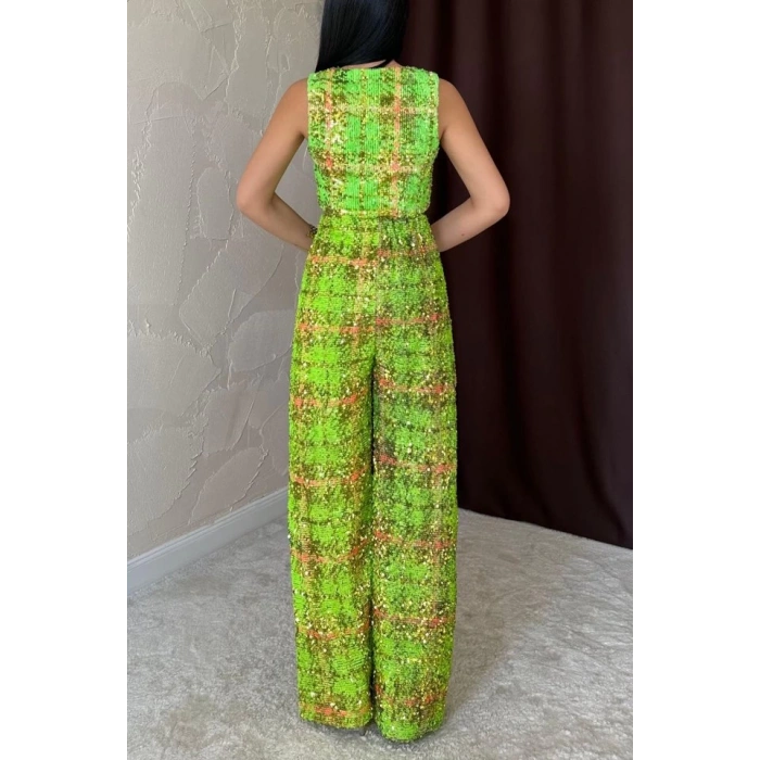 Yeşil Pullu Yelek Ve Pantolon Takım