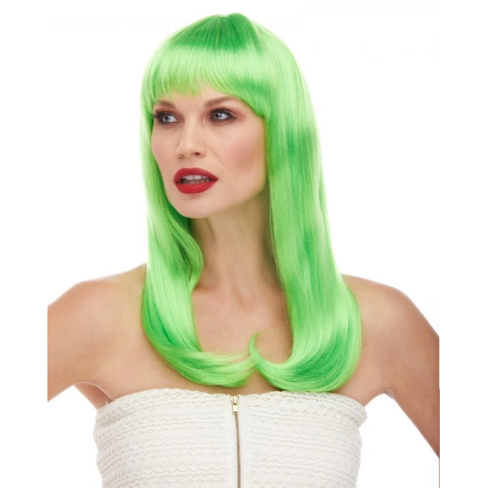 Yeşil Renk Uzun Düz Parti Peruğu (4940)