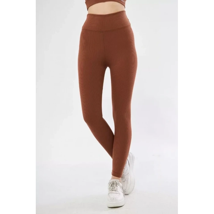 Yüksek Bel Fitilli Tayt - Kahve