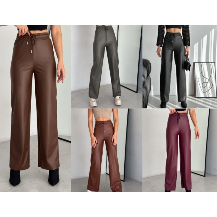 Yüksek Bel Geniş Paça Içi şardonlu Deri Pantolon.