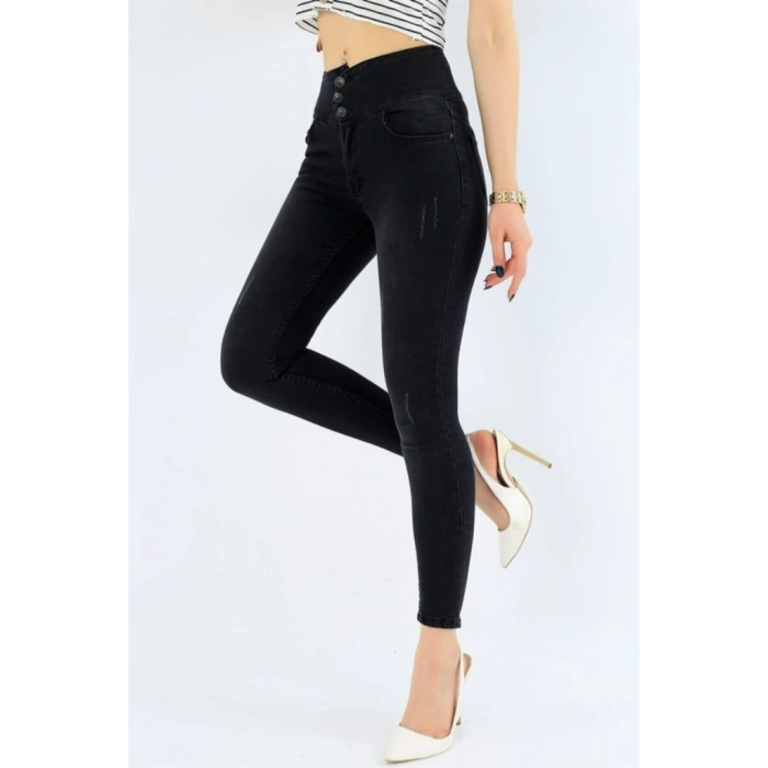 Yüksek Bel Likralı Kot Pantolon