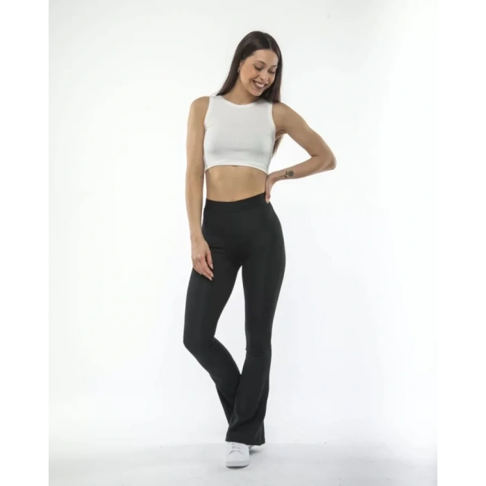 Yüksel Bel İspanyol Paça Tayt - Siyah