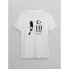 10 Kasım Atatürk Anma Günü Silüet Baskılı Oversize Bisiklet Yaka T-shirt - Beyaz