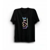 14 Şubat Sevgililer Günü Love Baskılı Oversize Bisiklet Yaka T-shirt - Siyah