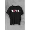 14 Şubat Sevgililer Günü Love Baskılı Oversize Bisiklet Yaka T-shirt - Siyah