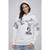 3 İplik Pamuklu Kapüşonlu Baskılı SweatShirt Hoodie - Beyaz