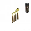 4 PCS GOLD METAL ÖLÇÜ KAŞIK SETİ OTANTİK AĞAÇ KULP 15ML - 5ML - 2.5ML - 1.25ML (4940)