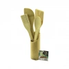 5PCS AHŞAP BAMBU MUTFAK SETİ STAND - KAŞIK - ÇATAL - 2 SPATULA FİLELİ (4940)